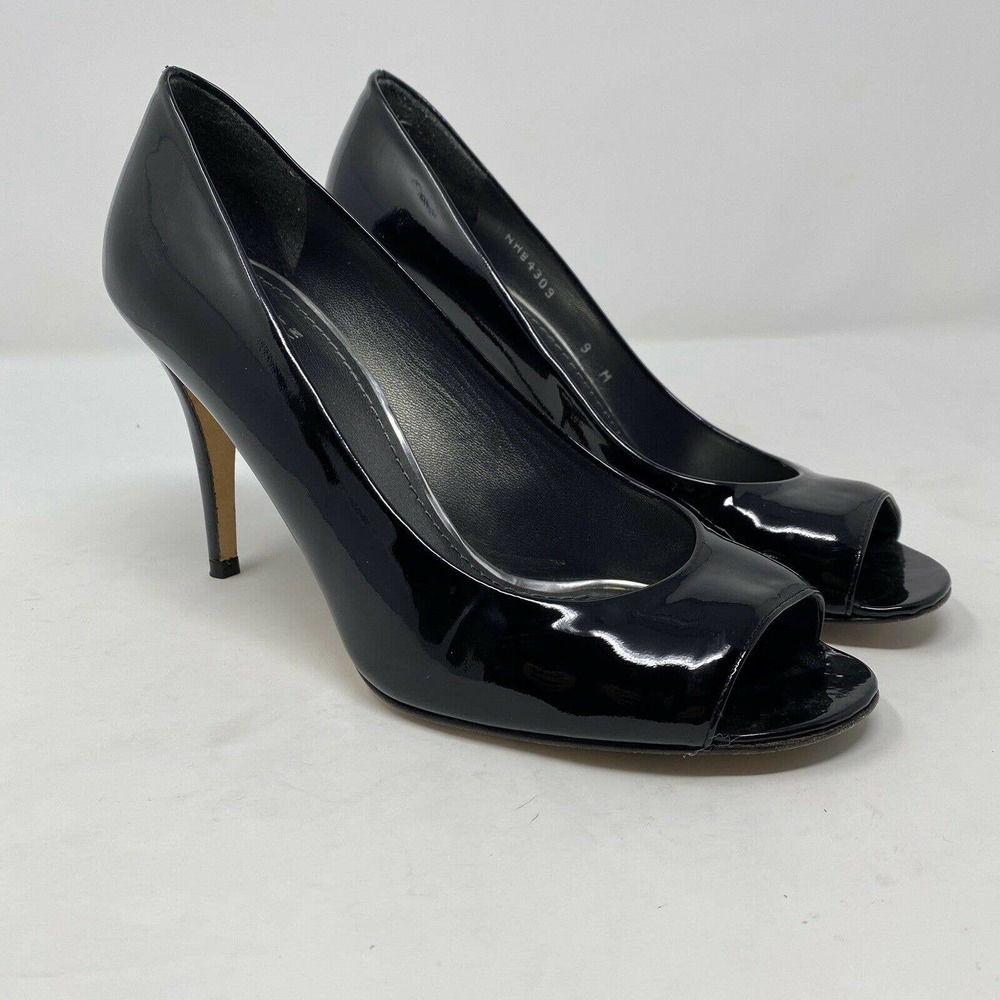 Stuart Weitzman Open Toe Pump Black Patent Leather